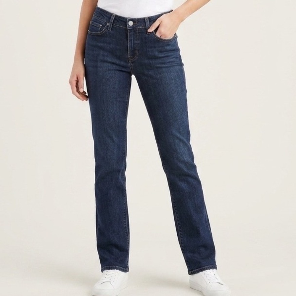 Y2K Levis 525‎ Perfect Waist Straight Leg Jeans Womens 8M Dark Wash Flap Pockets